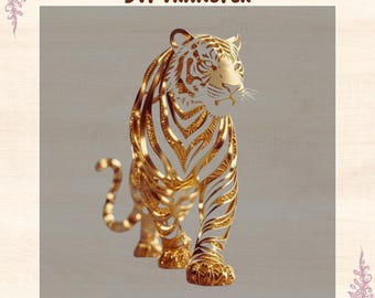 Gold Tiger DTF Transfer: Power & Elegance Animal Shirt Design