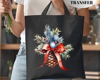 Christmas Pinecone Bow DTF Transfer, Winter Pine Iron On Decal, Festive DIY Shirt