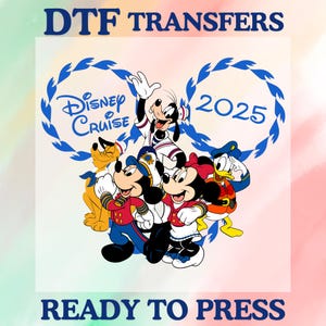 Animation Disney Cruise 2025, transferts DTF, motif Mickey et ses amis, prêt à l'emploi, transferts thermiques personnages Disneyland, impression pour t-shirt