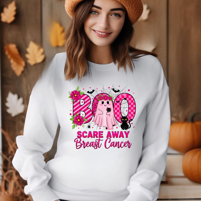 Boo Scare Away Breast Cancer DTF Transfer: Halloween Pink Ribbon Iron ...