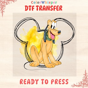 Pluto Dog DTF Transfer, Disney Cartoon Pluto Dog, Ready To Press, Yellow Dog Shirt, Kid-Friendly DIY Apparel, High Quality, Easy Heat Press