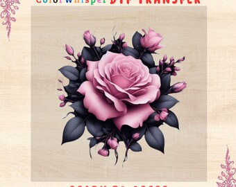 Gothic Pink Rose DTF Transfer: Floral Shirt Design