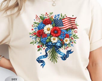 Transferencia térmica floral patriótica: Bandera de EE. UU. para camisetas