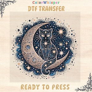 Sprite Cat and Moon DTF Transfer: Witchy Celestial Shirt Print