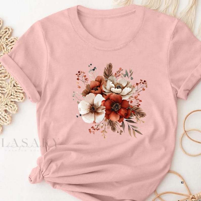 Fall Floral Bouquet DTF Transfer: Vintage Autumn Flower Shirts, Bags, More, Design bild 3