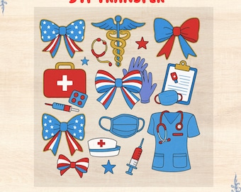 Infirmière patriotique, transfert DTF : décalcomanie pour chemise médicale USA