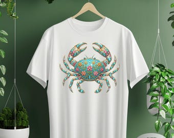 Ornate Floral Crab DTF Transfer – Vibrant Summer Beach Apparel Design