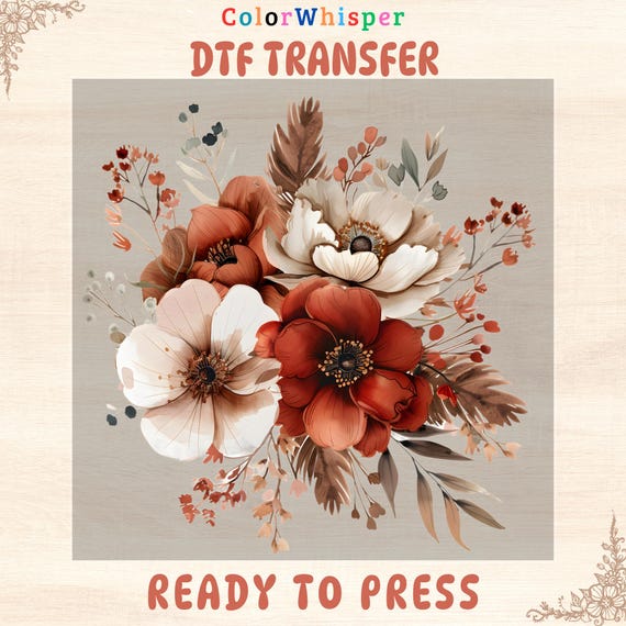 Fall Floral Bouquet DTF Transfer: Vintage Autumn Flower Shirts, Bags, More, Design