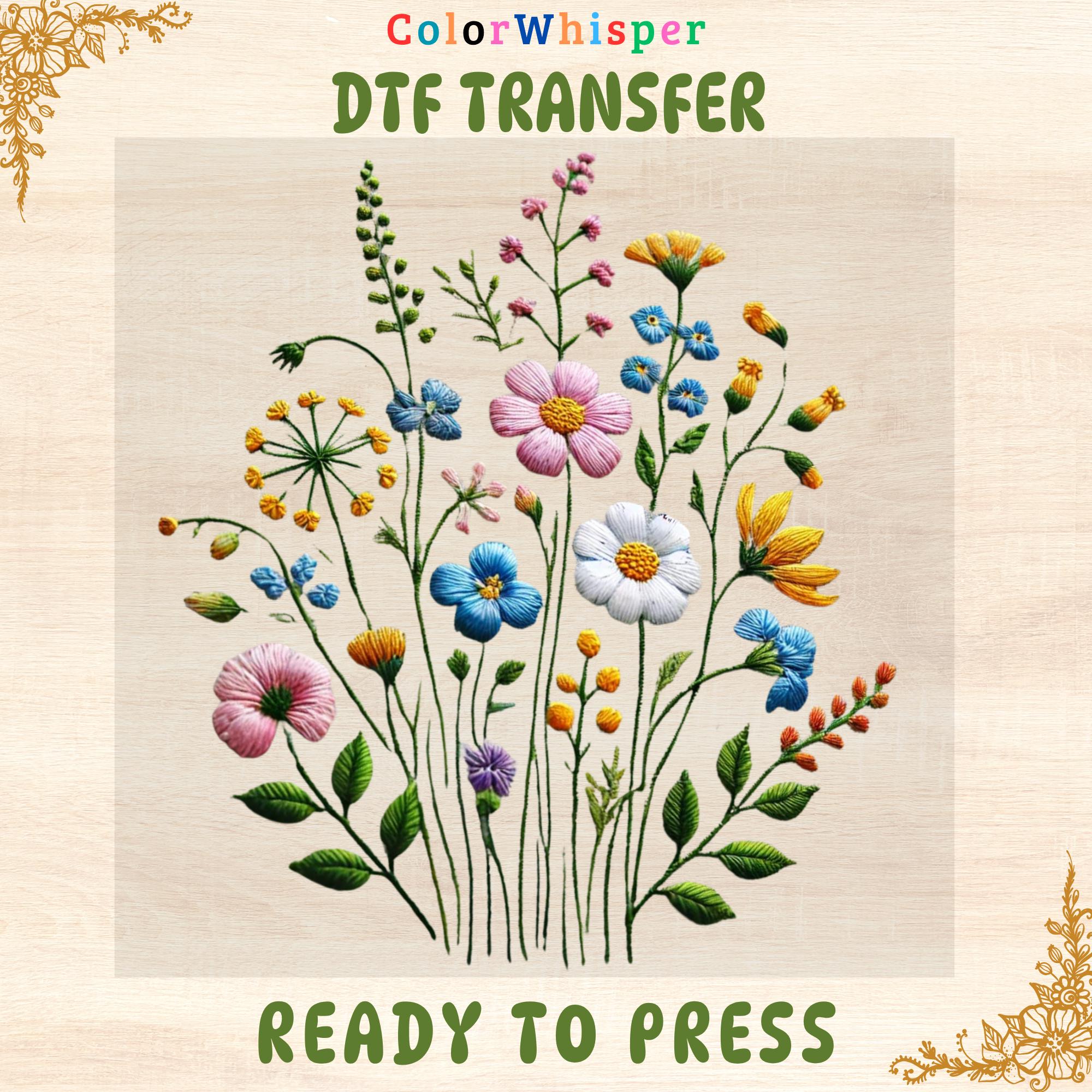 Faux Embroidered Wildflower DTF Transfer • Rustic Boho Iron on • Floral ...