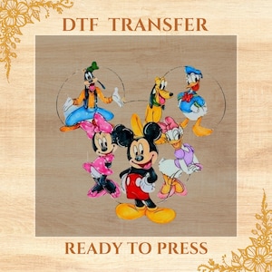 Personnage de dessin animé Disney avec transfert DTF I Amis mignons prêts à être imprimés I Impression par sublimation colorée I T-shirt amusant pour enfants I DTF premium