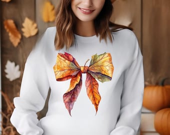 Fall Leaves Bow DTF Transfer, Autumn Coquette Iron-On Decal, Ready to Press