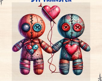 Gothic Voodoo Doll DTF Transfer - Alt Aesthetic Heart Balloon Shirt Design -Ready to Press DIY Heat Transfer for Lovers & Dark Fashion