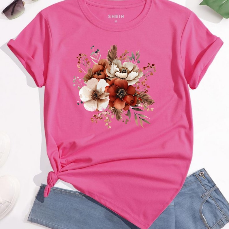 Fall Floral Bouquet DTF Transfer: Vintage Autumn Flower Shirts, Bags, More, Design bild 6