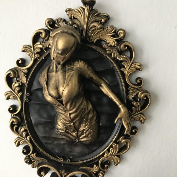 Silent Hill Bubblehead nurse Wall Art | Gothic Horror Decor | Ornate Baroque Wall Hanging | Dark Video Game Fan Art | Macabre Gaming Gift
