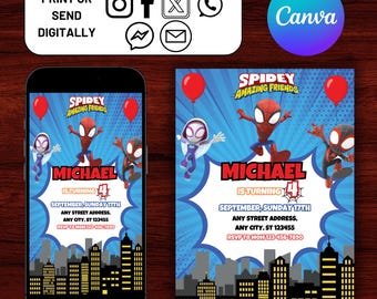 Editable Spiderman Birthday Invitation Spiderman Party Invite Instant Download Custom Spiderman Birthday Card Marvel Invitation Template