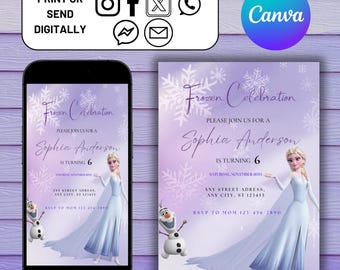 Bearbeitbare Gefrorene Geburtstagseinladungsvorlage, Prinzessin Elsa Girl Evite, Digitale Geburtstagsfeier einladen für Mädchen, Printable Sofortiger Download