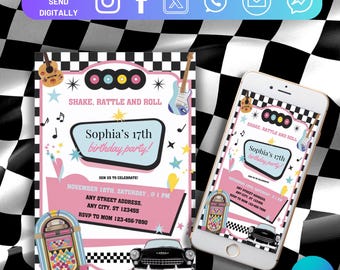 Retro Diner Birthday Invitation, 50'S Birthday Invite, Instant Download, Retro Birthday Party, Fifties Birthday Invitation, Digital
