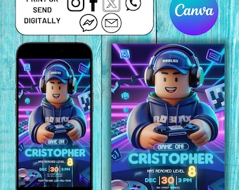 Roblox Invitation, Roblox Invite, Game Birthday, Roblox Boy Birthday, Editable Template Invitation, Kids Invite, Roblox Party, Roblox