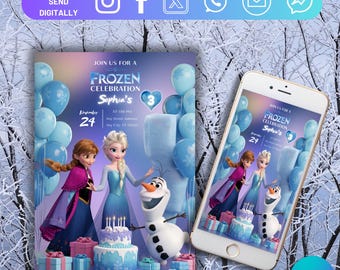 Frozen verjaardagsuitnodiging, prinses Elsa Anna-feestuitnodiging, meisje Frozen verjaardagsuitnodiging, thema bewerkbare digitale instant uitnodiging