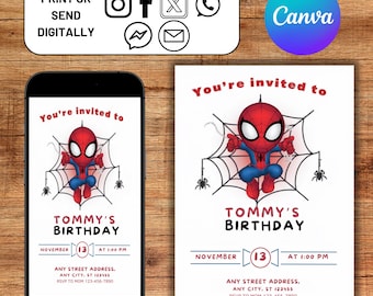 Spidey and His Amazing Friends Birthday Invitation, Spiderman Kid invitation, Birthday Customizable Evite, Editable Canva Template Download