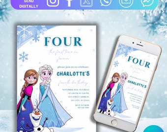 Frozen Invitation, Elsa Birthday Invitation, Winter Snow Birthday Printable, Frozen Invite Digital, Editable Instant Download Canva Template