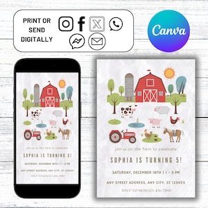 Farm Birthday Invitation, Kids Farm Animals Birthday Invitation, Farm Canva Template, Editable Template Download, Ranch Birthday Invitation