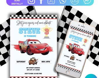 Editable Cars Birthday Invitation Template, Lightning MCQUEEN Invitation, Children's Party Invitation, Editable Invitation in Canva