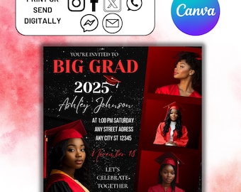 Volante de graduación, volante de fiesta de graduación, invitación de graduación, decisión universitaria, volante de la clase de 2025, anuncio de graduación, Canva editable