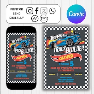 Hot Cars Wheels Birthday Invitation, Canva Editable Template, Fast Race Cars Party, Editable Kids Birthday Party Invite, Race Car Printable