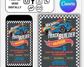 Hot Cars Wheels Birthday Invitation, Canva Editable Template, Fast Race Cars Party, Editable Kids Birthday Party Invite, Race Car Printable