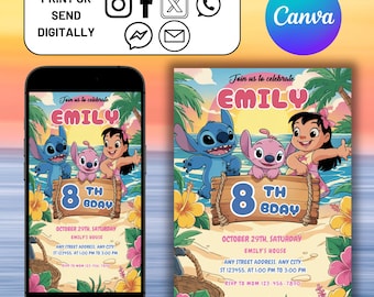 Custom Printable Editable Stitch Invitation, Lilo And Stitch Birthday Invite, Stitch Party Invite Template, Stitch Birthday Girl Canva Edit