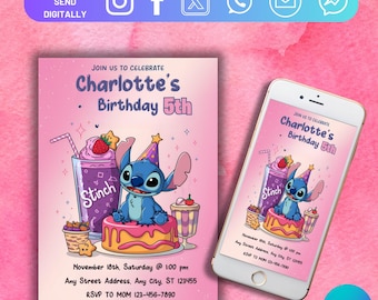 Stitch Birthday Invitation, Editable & Printable Template, Cute Stitch Party Invite, Canva Template, Instant Download
