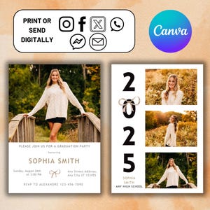 Editable Graduation 2025 Template, Modern Graduation Announcement Template, Minimalist Graduation Announcement, Digital Download