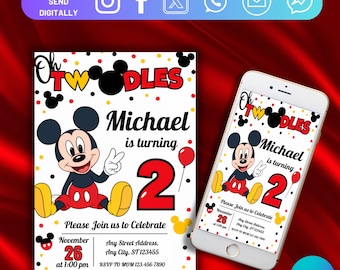 Oh Twodles Invitation, Mickey Birthday Invitation, Mickey Mouse Invitations, Mouse Editable Invitation, Mickey Twodles invite, Canva