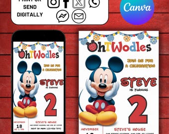 Editable Mickey Mouse Birthday Invite, Boys & Girls Birthday Evite, Cute Mouse Evite, Digital Birthday Invitation, Canva Birthday Party