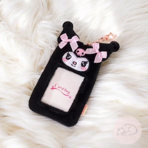 Kawaii Ribbon Sanrio Photocard Holder – Cute Kuromi – Plüsch K-Pop Photocard Holder für Idol Collection Sammelkarten Geschenk