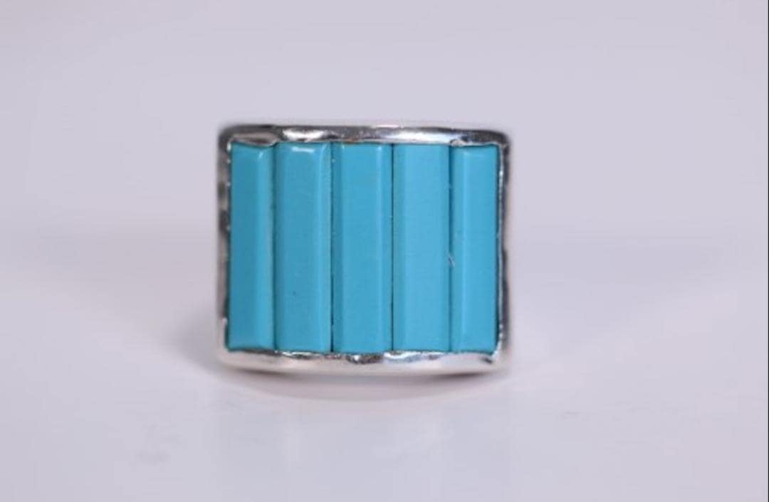 Sleeping Beauty Turquoise Inlay .925 Silver, Contemporary Southwestern Ring Size 8(US) Q(UK)