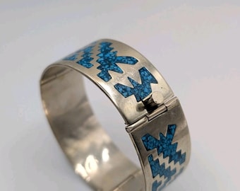 Bracelet Mexicain Vintage En Laiton Alpaga Et Onyx Blanc (7,5 Pouces - 83,63g) - Style Bangle/Chaîne