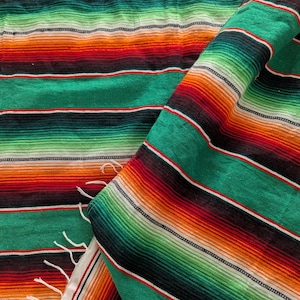 Vintage Green Orange Black Coahuilla Mexican Serape Saltillo