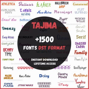 Fuentes de bordado a máquina para Tajima – Formato DST – Descarga instantánea – Colección de 1500 fuentes, 1 pulgada, 2 pulgadas, 3 pulgadas.