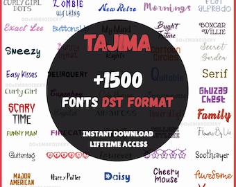 Tajima用ミシン刺繍フォント – DST形式 – 即時ダウンロード – 1500種類のコレクション、1インチ、2インチ、3インチ。