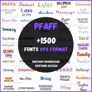 Diseños de fuentes y alfabetos para bordado a máquina para PFAFF – Formato VP3 y VP4 – Descarga instantánea – Colección de 1500, 1 pulgada, 2 pulgadas, 3 pulgadas.