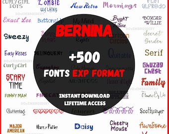 Maschinenstickschrift-Fonts für Bernina - EXP Format - Instant Download - Sammlung von 500, 1 Zoll 2 Zoll 3 Zoll.