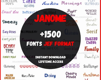 Janome 用機械刺繍フォント - JEF 形式 - 1500 種のコレクション、即時ダウンロード - 1 インチ、2 インチ、3 インチ。