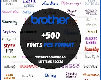 Machine Embroidery Fonts for Brother & Babylock – PES Format (Instant Download) Collection of 500, 1 inch 2 inch 3 inch.