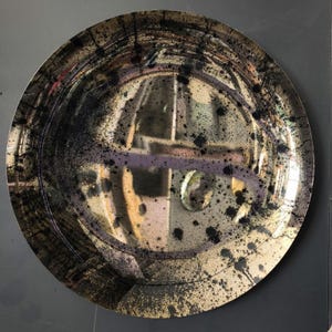 Contemporary concave bronze tumbled stained mirror concave glass