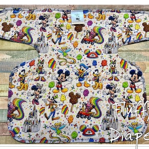 Preflat XS Newborn Rainbow Toons Stretchy Preflat Cloth Diaper Ready To Ship