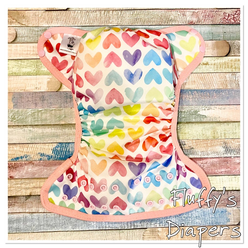 Watercolor Hearts PUL Cloth Diaper Cover With Hook & Loop or Etsy