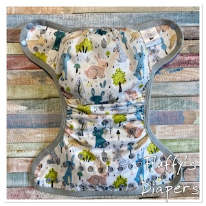 Bunnies PUL Cloth Diaper Cover With Hook & Loop Or Snaps. You Pick Size XS/Newborn or One Size