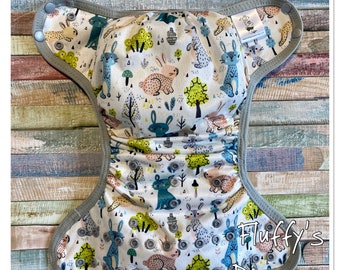 Bunnies PUL Cloth Diaper Cover With Aplix Hook & Loop Or Snaps. You Pick Size XS/Newborn, Small, Medium, Large, or One Size